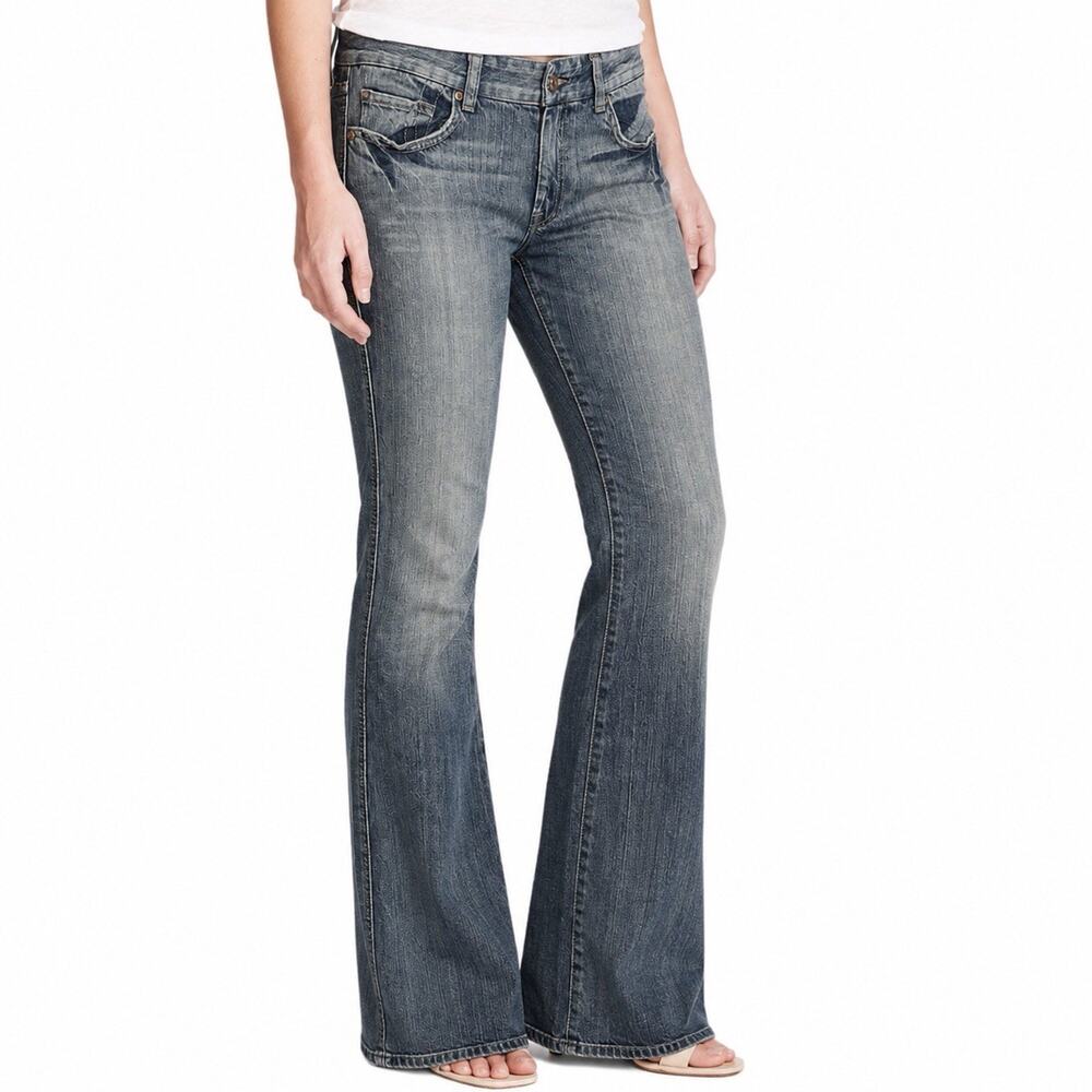 7 For All Mankind Womens 31 A Pocket Bootcut Jeans Low Rise Blue Distressed